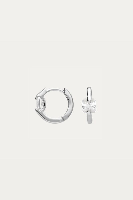 Square Diamond Hoops Silver